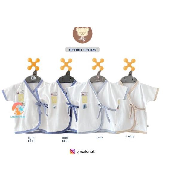 NARY 3pcs Baju Kimono Pendek Newborn (DENIM SERIES) - LghBlDrkBluGrey