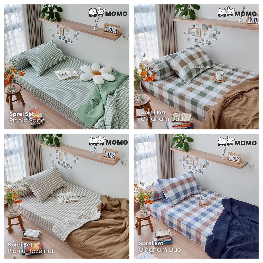 Sprei Set Motif Kotak Ukuran 90, 100 dan 120 x 200 MOMO