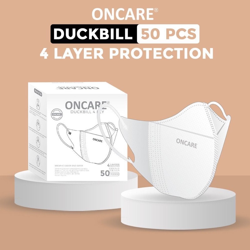 Masker Mouson Duckbill Garis 4 PLY isi 50 pcs Impor Disposable Mask Dewasa Hitam / Putih-ONCARE DBWhite4PLY