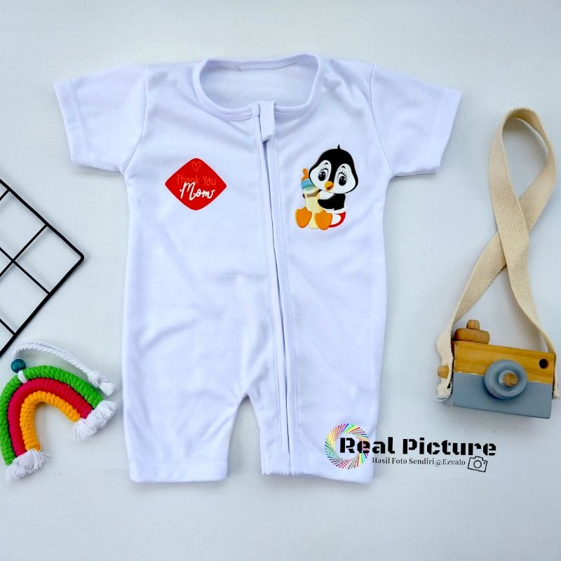 EZVALO BABY - Romper Resleting bayi unisex gambar pinguin lucu 0-3 bulan