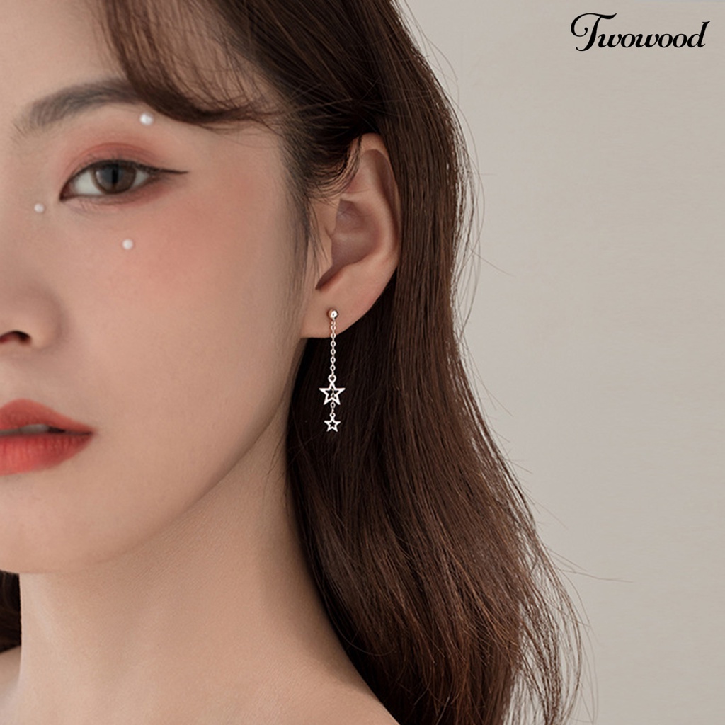 1 Pasang Anting Juntai Bentuk Bintang Asimetris Warna Solid