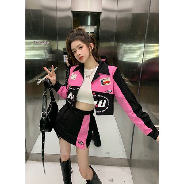 Nico##jaket baseball wanita+rok skirt/topi baseball wanita/one set wanita kekinian korea