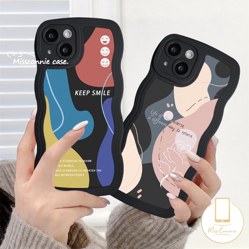 Casing Realme C55 C53 C12 10 C33 C30 9 Pro+8I C25s C21Y C25Y C35 C15 C11 C25 8 8Pro 7 7i 5 5s 6i 5i C3 C20A C20 C17 Abstract Art Moranti Jahitan Kontras Smiley Wavy Edge Case