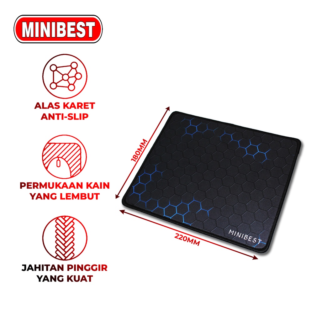 MINIBEST Mousepad Anti Slip Gaming Desain 3D Hitam Rubber Original