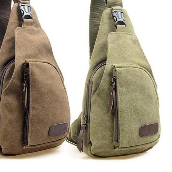 Tas Selempang Pria Kanvas / Sling Bag / Slempang Bodypack Canvas - Abu-abu Muda