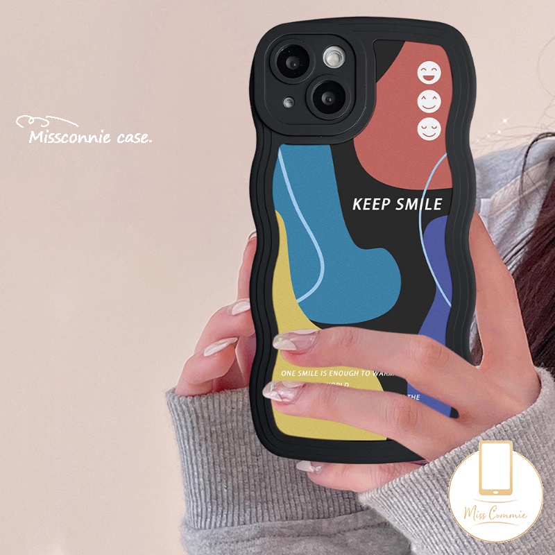 Soft Case Hitam Desain Abstrak Bunga Smiley Untuk iPhone 7 8 6 6s Plus 11 12 13 14 Pro Max XR 14 Plus X XS Max SE 2020