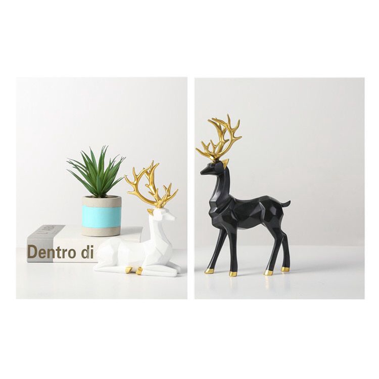 Sepasang Rusa Patung Nordic Geometris Resin Rusa Duduk Rusa Berdiri Hiasan Natal Hiasan Dekorasi Kantor Rumah Aksesoris Interior