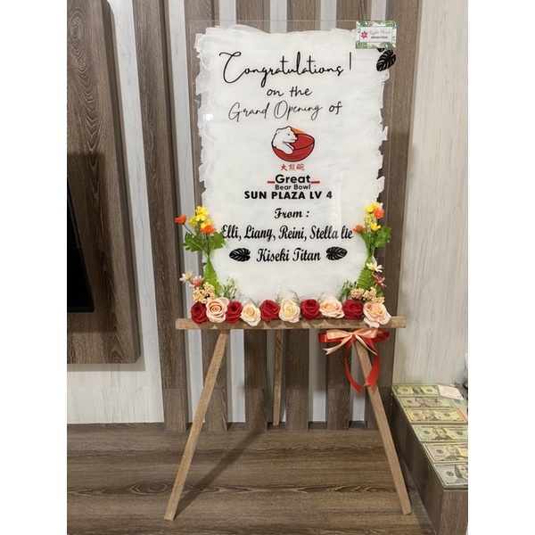 Standing Acrylic Akrilik Papan Bunga Grand Opening Wisuda Kado Hadiah Ulang Tahun Wisuda
