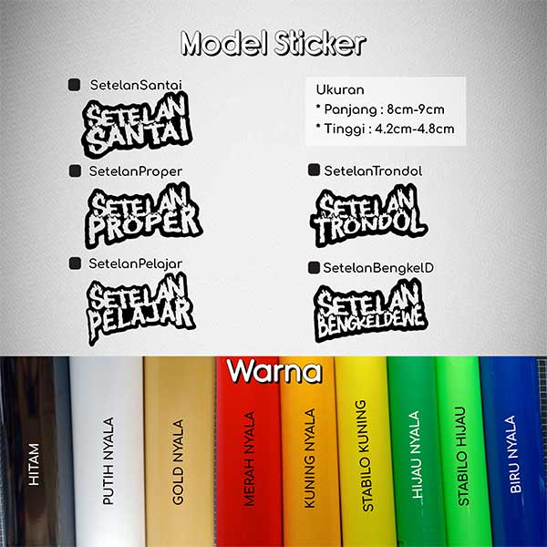 Stiker Setelan Santai / Sticker Setelan Proper / Stiker Viral Setelan Trondol / Sticker Motor Setelan Pelajar Glossy Waterproof / Sticker Hologram Setelan Bengkel Dewe Terbaru