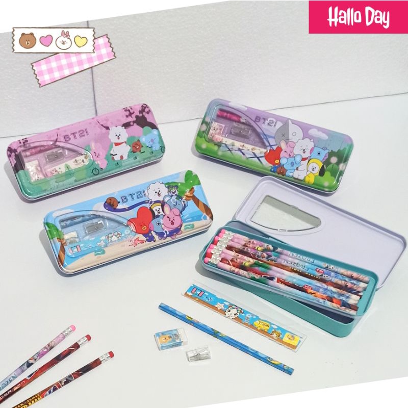 

HD Kotak Pensil Kaleng 2 Susun Set/Tin Pencil Set Case Box/Paket/Kado