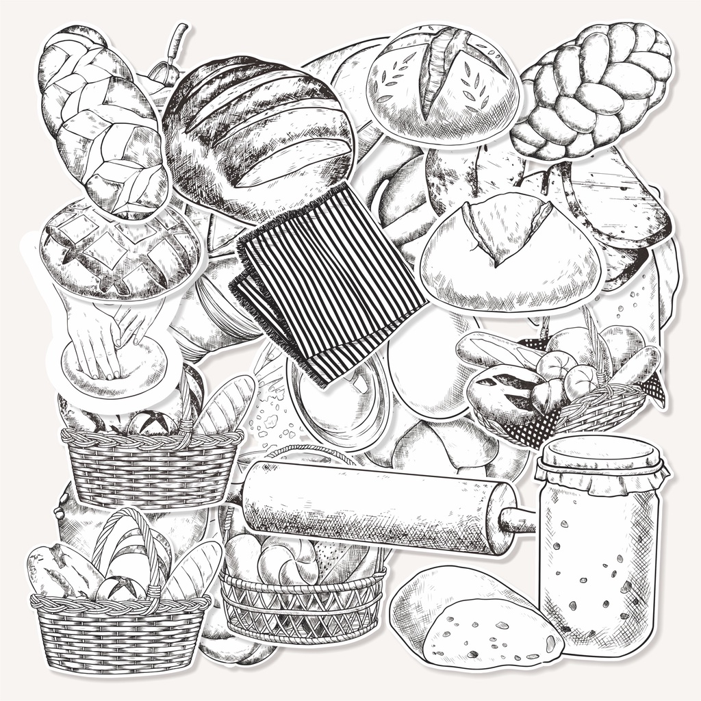 

( 50 pcs ) random sticker BAKERY LINE ART/murah/bisa cutting