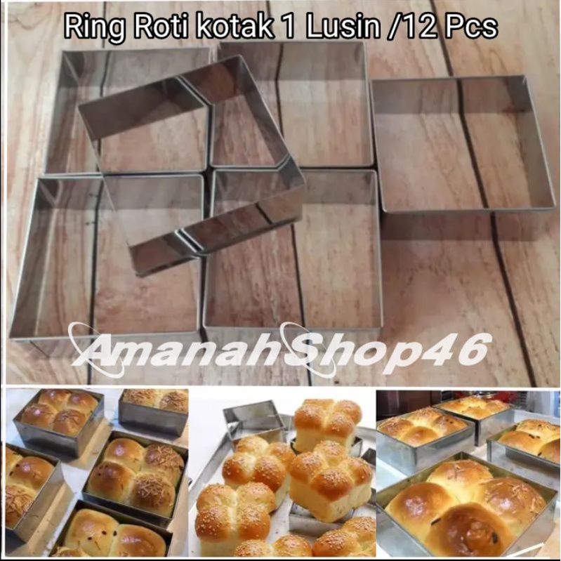 12 Pcs Ring Roti Kotak Burger Cetakan Stainles Cookie Cutter Cake Cromboloni Bomboloni