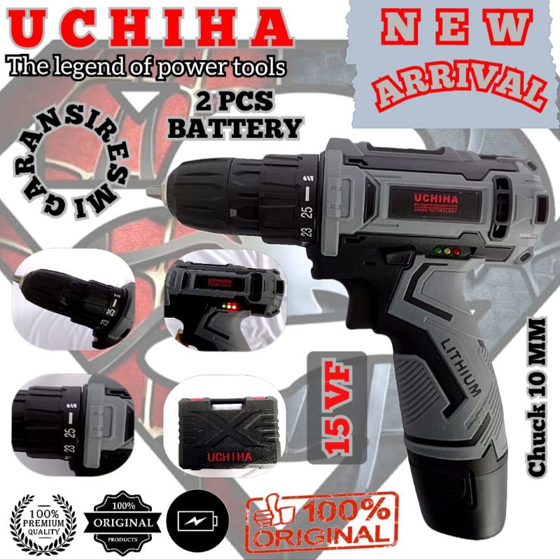 mesin bor baterai cordless Uchiha type 15vol 2baterai aksesoris lengkap garansi resmi