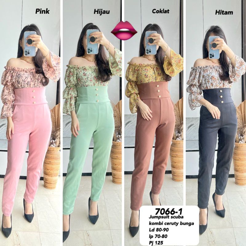 Jumpsuit scuba mix ceruty bunga Jumpsuit scuba kombi ceruty Jumpsuit scuba kombi ceruty bunga Scuba 