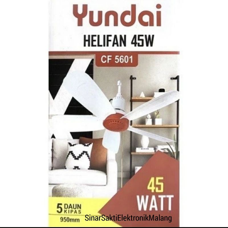 Kipas Angin Gantung Plafon 5 Baling Baling Yundai 45 Watt Ceiling Fan Helifan