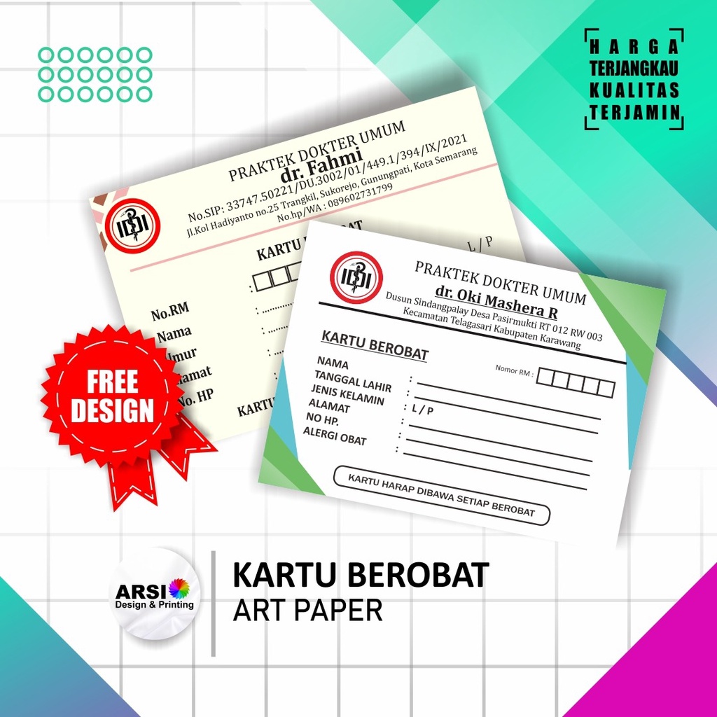 

Kartu Berobat Kartu Pasien Bahan Art Paper Tebal 1 Sisi / 2 Sisi