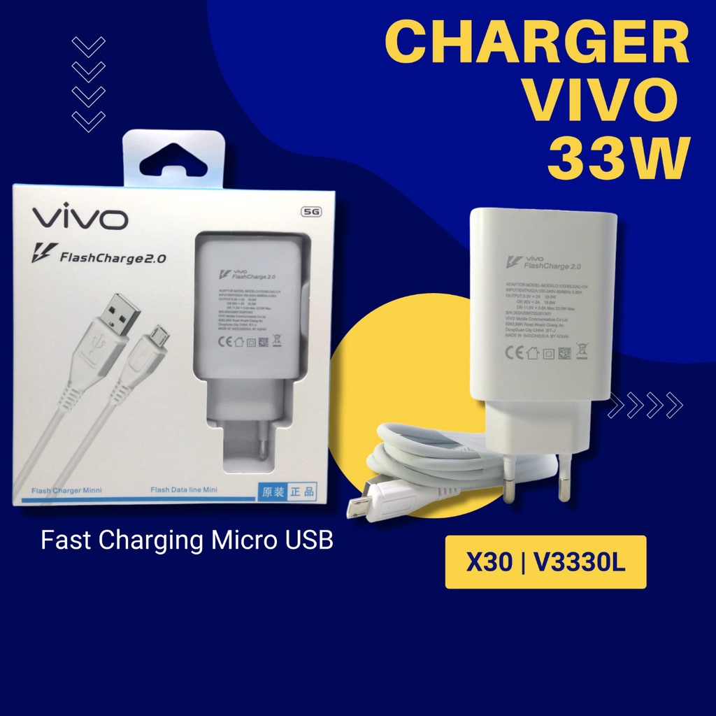 Charger 33W Vivo V3330 Micro USB Charger Vivo 33W Micro USB Fast Charging Micro USB Charger Vivo 2A Fast Charging V3330