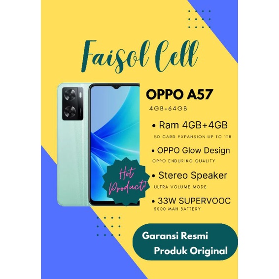 OPPO A57 4GB/64GB [5000 mAh, 33W SuperVOOC, Ram Expansion, Ultra-linear Stereo Speaker, OPPO Glow]