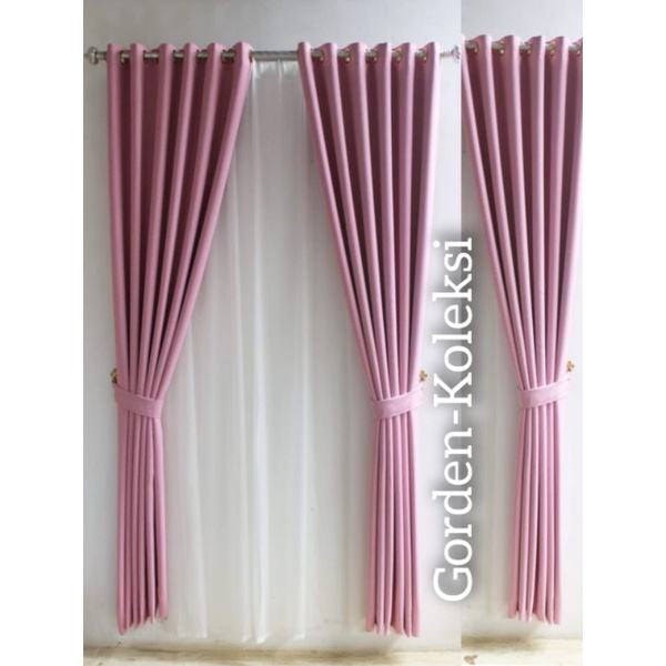 Gorden Blackout Polos Panjang 250Cm Model Smokring Ukuran 2 Jendela Ruang Tamu