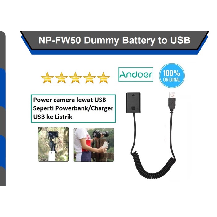 NP-FW50 Baterai Dummy Adapter Ke USB (Power Bank) Sony Camera Battery