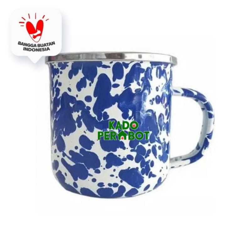 mug enamel lurik warna - cuntang enamel - gelas mug enamel lurik 9cm