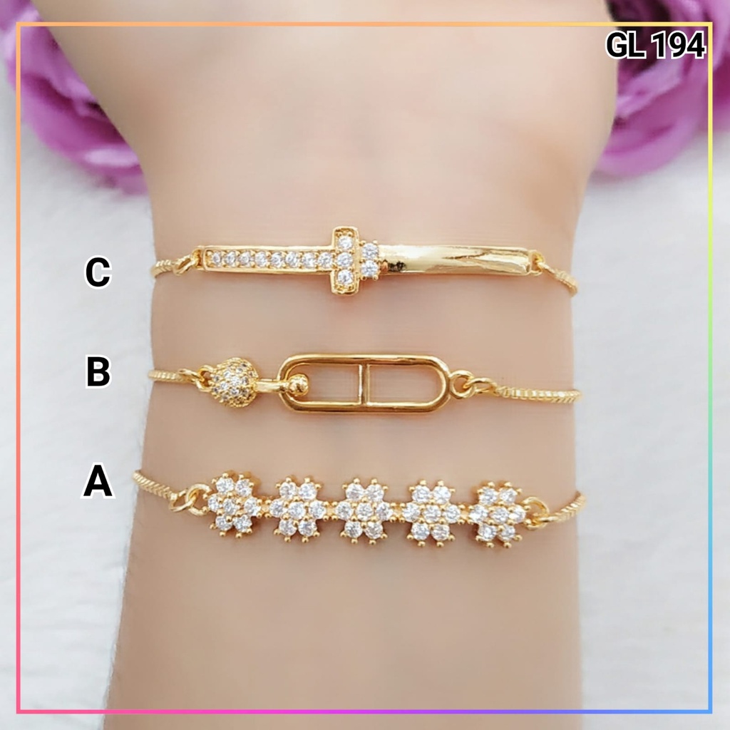 Gelang xuping gelang serut dewasa bunga permata zirkon terlaris perhiasan lapis emas gold GL 194