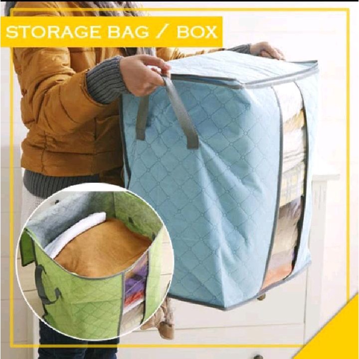 Bamboo Storage Box Lemari Tempat Penyimpanan Baju Pakaian Organizer Tempat Penyimpanan Selimut Bed Cover Serbaguna