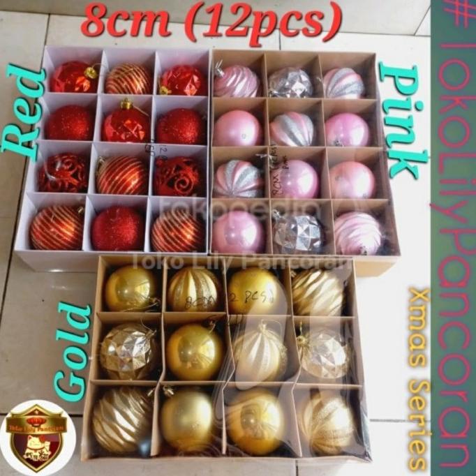 hiasan natal/bola bola natal besar/hiasan pohon natal 8cm isi 12 pc