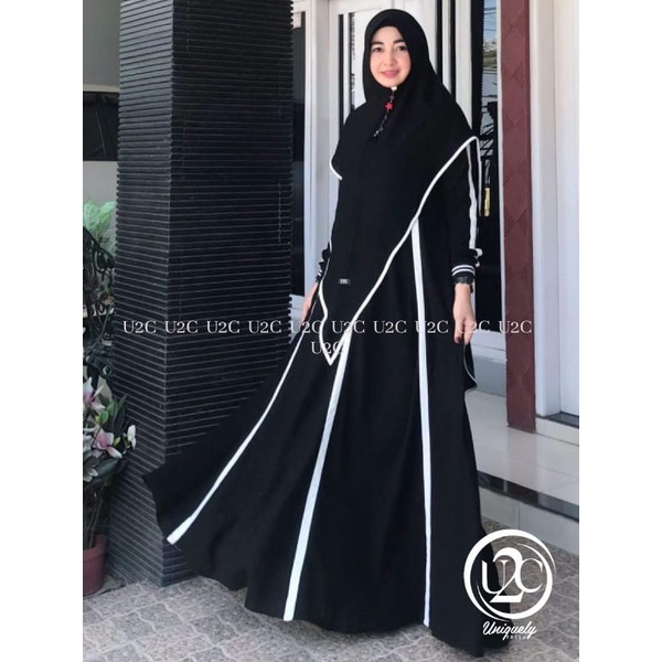 gamis syari abaya khodijah set khimar panjang putih hitam polos simple simpel casual haji umroh umra