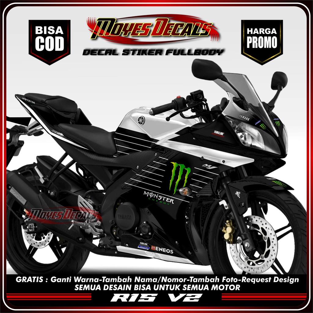 Decal Fullbody R15 V2 - Monsters Energy GP Racing Hitam Putih