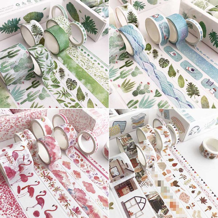 

Inir 8Pcsset Tapeselotip Washi Motif Daun Hijaukaktus Untuk De