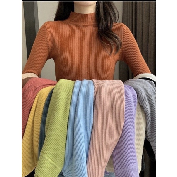 atasan wanita turtle neck rajut kerah tinggi/baju wanita kriwil