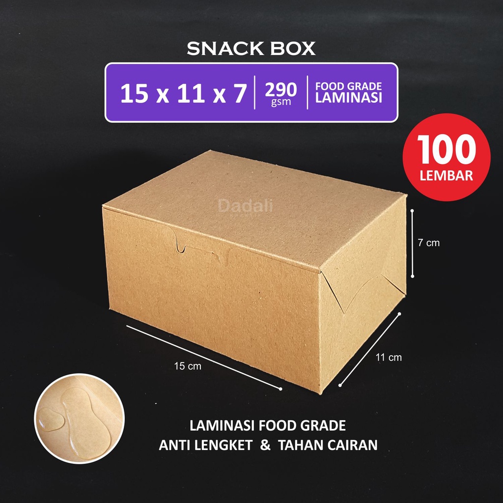 Dus Snack Box Isi 100 Laminasi Kraft Coklat Tebal 290gsm Dus Kue / Fried Chicken / Martabak / Roti bakar