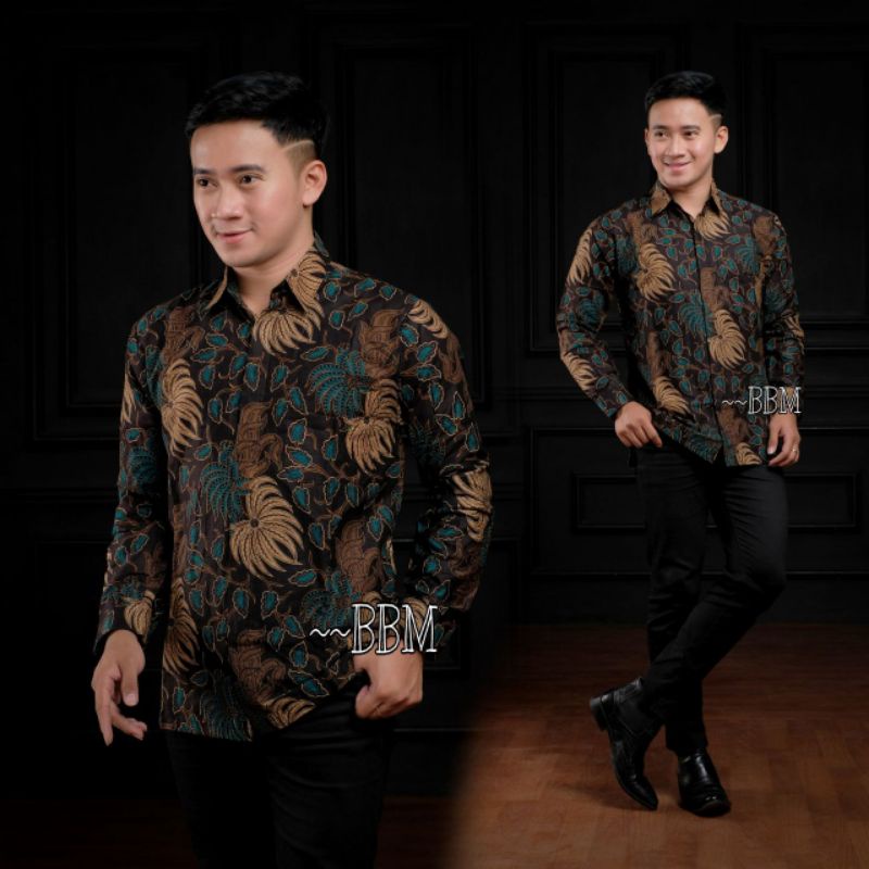 SIZE M L XL XXL KEMEJA HEM BATIK PRIA CASUAL