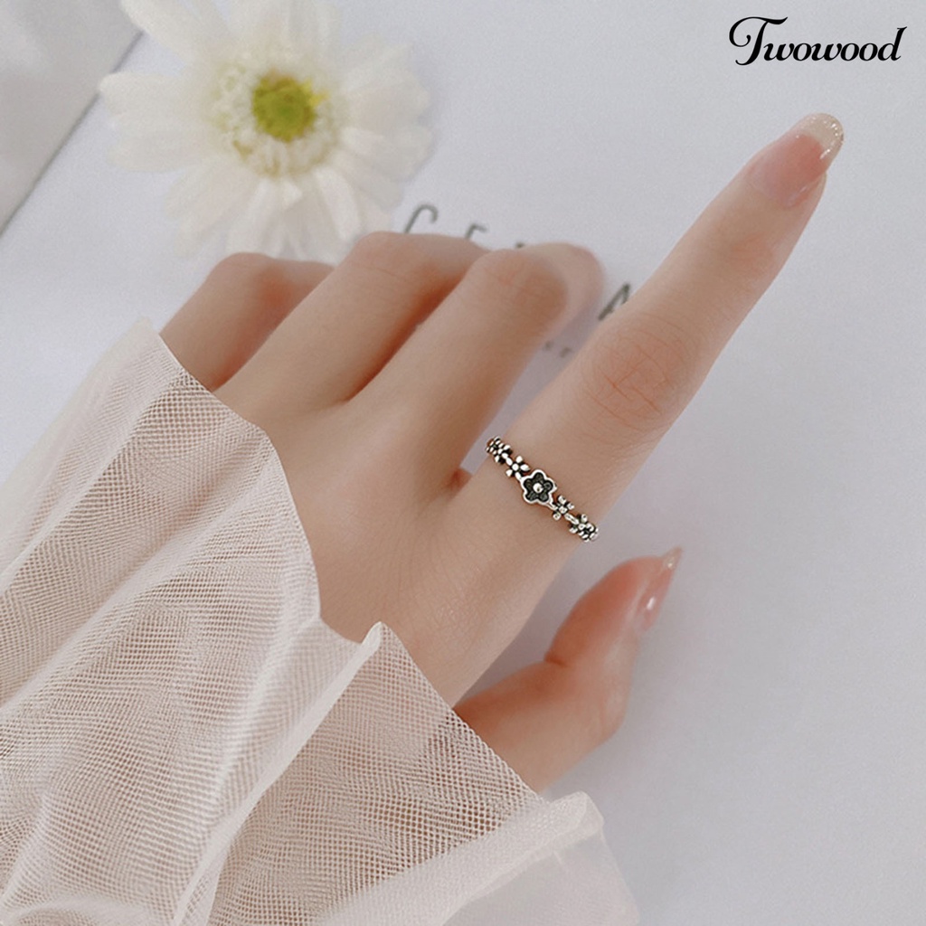 Cincin Model Terbuka Desain Bunga Gaya Retro Untuk Wanita