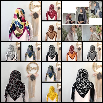 JILBAB SEGIEMPAT MERAH PUTIH BENDERA KEYZ SCARVES VOAL MOTIF BANI JURNEY ABTRAX BUNGA ANGKREK