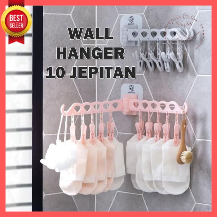 [GOS] - C207-Gantungan Tempel 10 Jepit - Gantungan Jemuran Kaos Kaki Tempel Wall Drying Clip