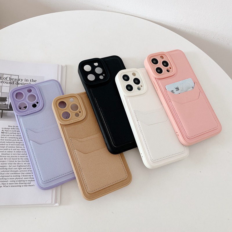 Card Bag Leather Soft Case iPhone 7 8 Plus 7 + 8 + XR XS Max 11 Pro Max 12 Pro Max 13 Pro Max Pink Kessing hp