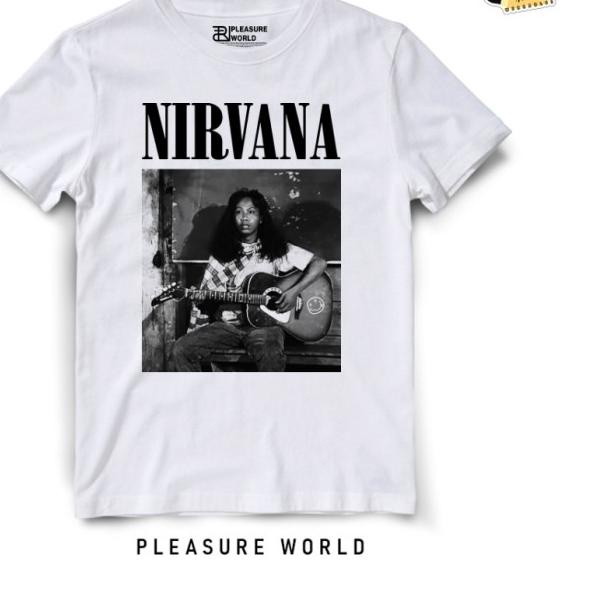 Kaos Band Nirvana x Mandra | Baju Mandra Nirvana| Pleasure World - Putih, S