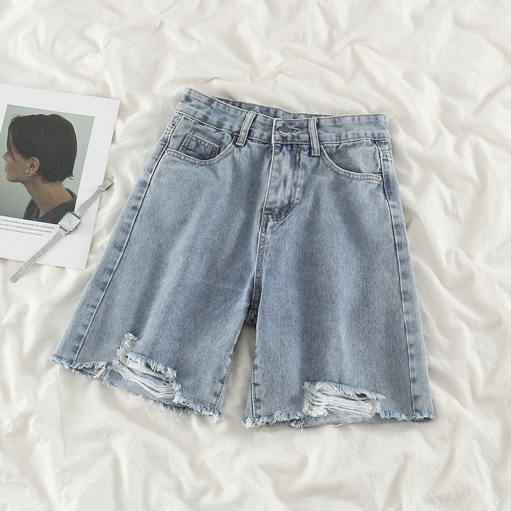 celana jeans high waist wanita 3/4 pants celana pendek cewek ripped jeans jumbo korean style ootd kekinian