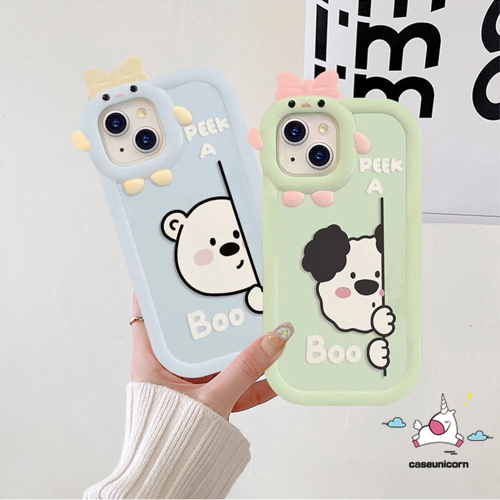 Casing Samsung A04s A12 A04E A14 A23 A04 A03 A13 A53 A52 A50 A22 A71 A50s A32 A02s A21s A03s A73 A51 A52s A30s A11 A33 A31 Kartun 3D Busur Mosnter Lensa Beruang Lucu Puppy Soft Cover