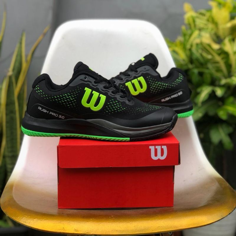 Sepatu Tenis Wilson Rush Pro 3.0 Black Green Premium BNIB Sepatu Tenis Lapangan Pria dan Wanita Sepa