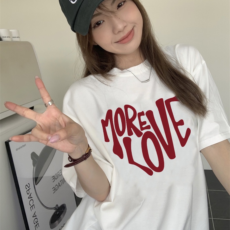 [3 Warna]Print T-shirt Kaos Lengan Pendek Red Heart Atasan Wanita Korean Style