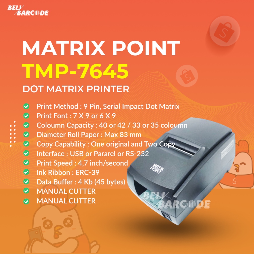 Matrix Point TMP-7645 Printer Kasir USB Manual Cutter