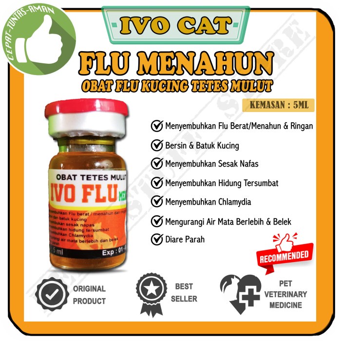 Obat Flu Kucing Pilek Flu Berat/Akut/Ringan - Ivo Flu Menahun 5Ml