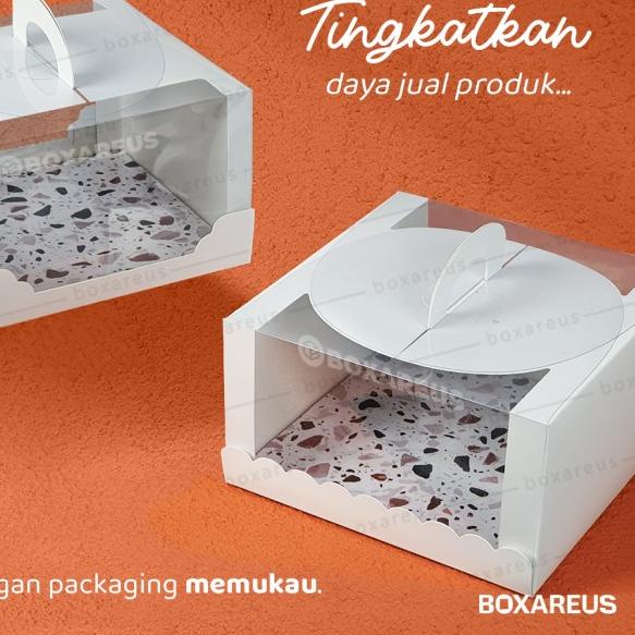 

Box Mika Kotak Kue Cake Packaging Transparan Dus Handle | 42012 White