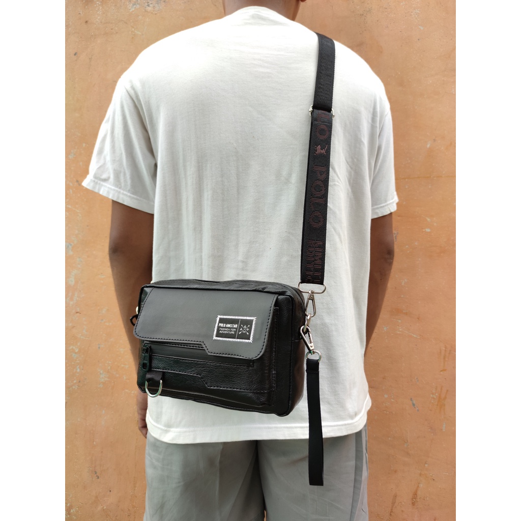 Tas Selempang Dompet PU Leather Original Polo Amstar Waterproof Clutch Bag Hand Bag Tas Pria Wanita