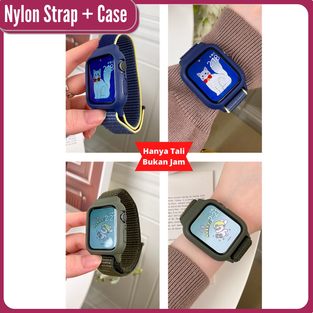 2 in 1 Strap + Case untuk iwatch T500 / T55 / HW / IWO /DT / S20 Seri Smartwatch Nilon Tali Jamtangan