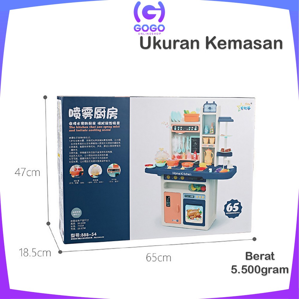 GOGO-M24 Mainan Spraying Mist Kitchen Set Isi 65PCS Mainan Masak Masakan Dapur Anak Perempuan 888-54