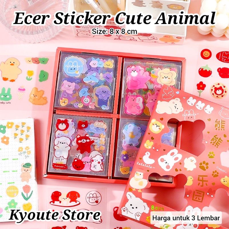 

3 Pcs Sticker Cute Animal Bear Puppy Bunny Waterproof Journal Deco Scrapbook Diary